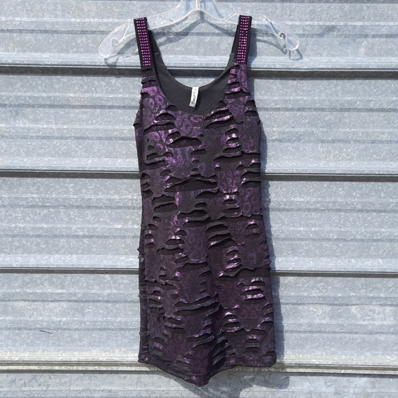 Sexy Metallic Purple Slasher Rhinestone Bodycon Mini Yoyo5 Dress - Picture 11 of 17